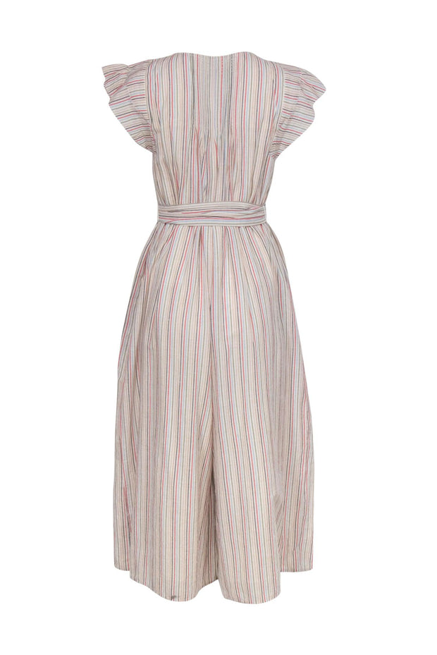 Current Boutique-Apiece Apart - White & Multicolor Striped Belted Wide Leg Jumpsuit Sz 4