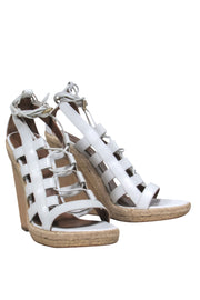 Current Boutique-Aquazzura - White Lace Up Wooden Heel Wedge Sz S