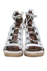 Current Boutique-Aquazzura - White Lace Up Wooden Heel Wedge Sz S