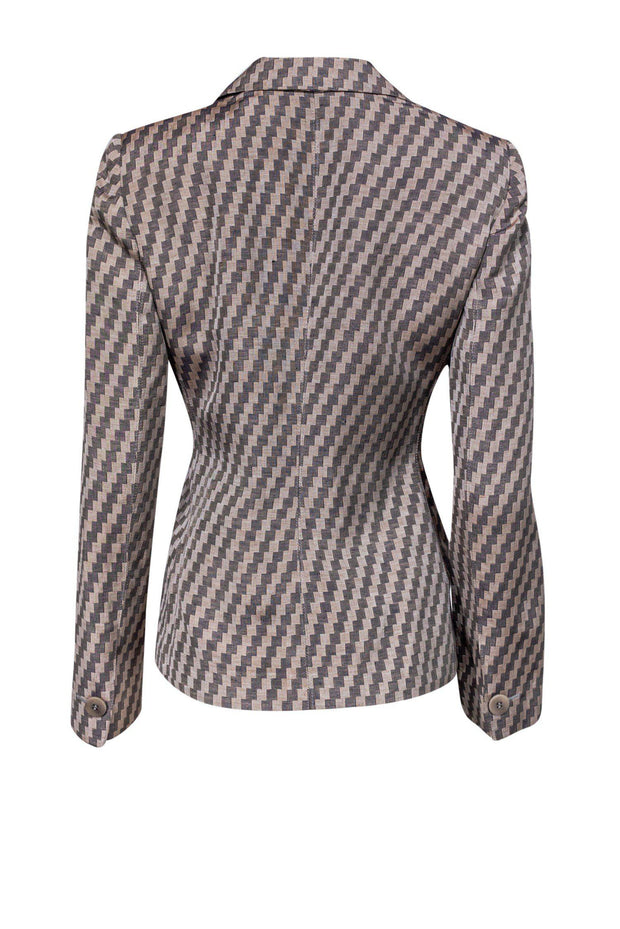 Current Boutique-Armani Collezioni - Beige & Brown Checkered Three-Button Blazer Sz 8