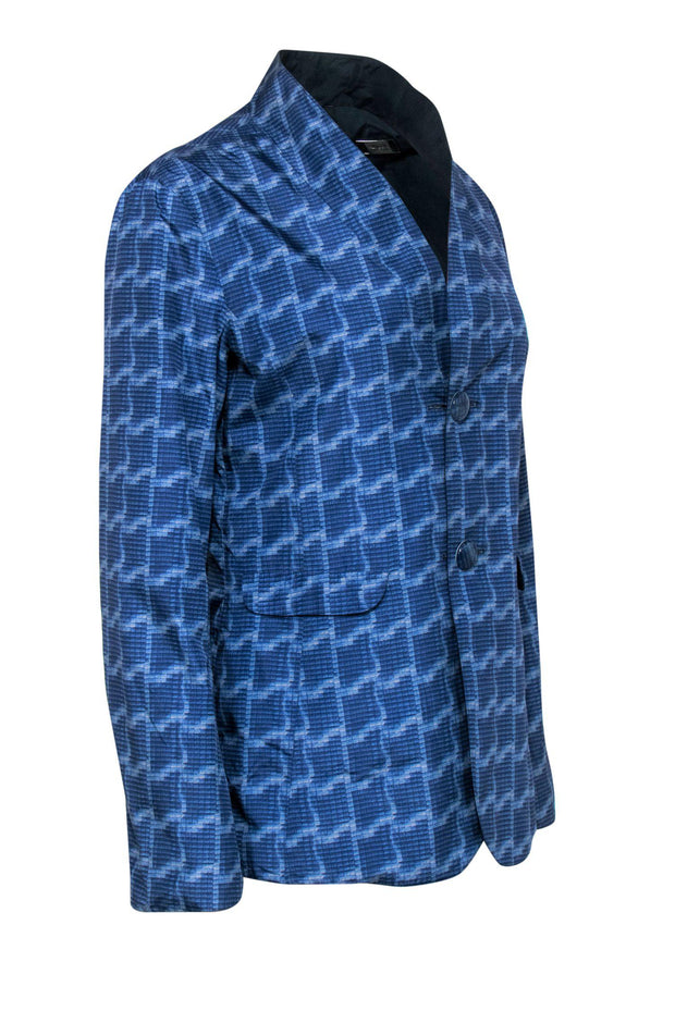 Current Boutique-Armani Collezioni - Blue Abstract Pattern Reversible Jacket w/ Mock Collar Sz 8