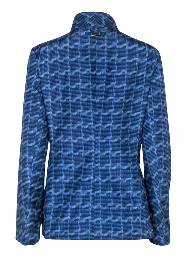 Current Boutique-Armani Collezioni - Blue Abstract Pattern Reversible Jacket w/ Mock Collar Sz 8