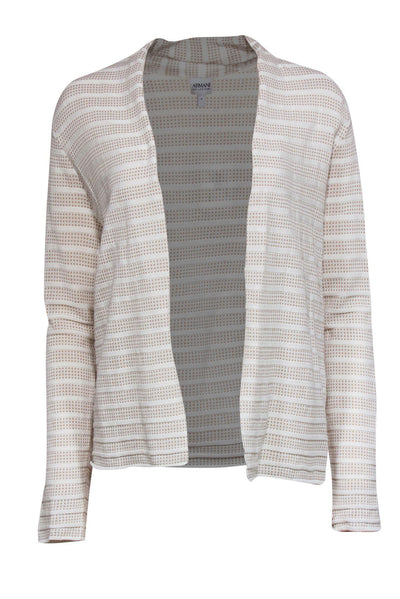 Current Boutique-Armani Collezioni - Cream & Beige Cardigan w/ Stripes & Squares Sz 8