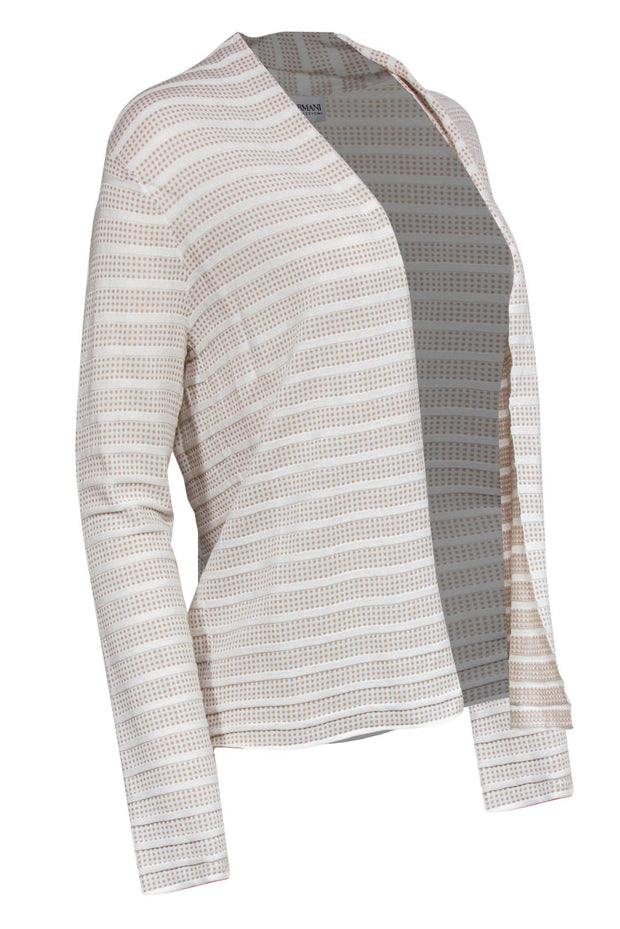 Current Boutique-Armani Collezioni - Cream & Beige Cardigan w/ Stripes & Squares Sz 8