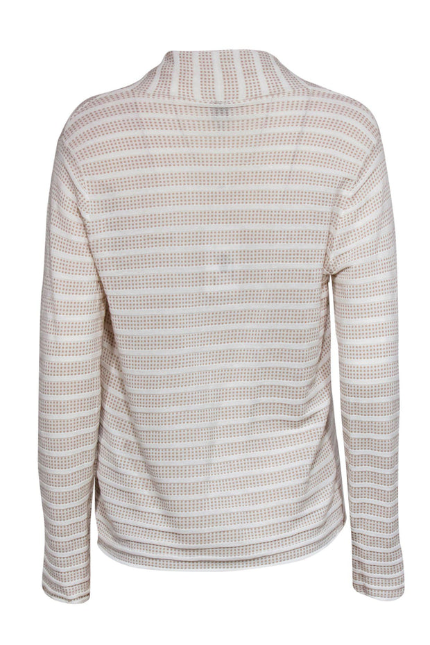 Current Boutique-Armani Collezioni - Cream & Beige Cardigan w/ Stripes & Squares Sz 8