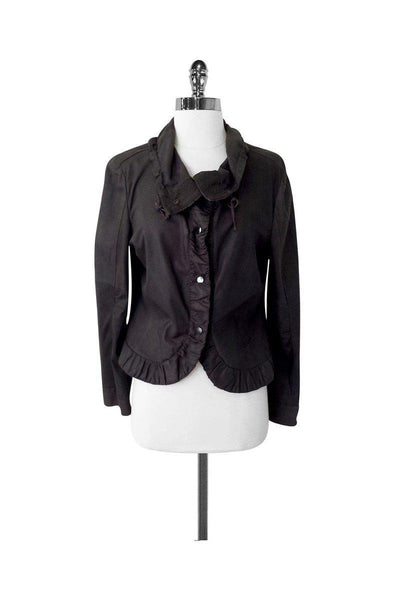 Current Boutique-Armani Collezioni - Deep Taupe Goat Suede Ruffle Jacket Sz 10