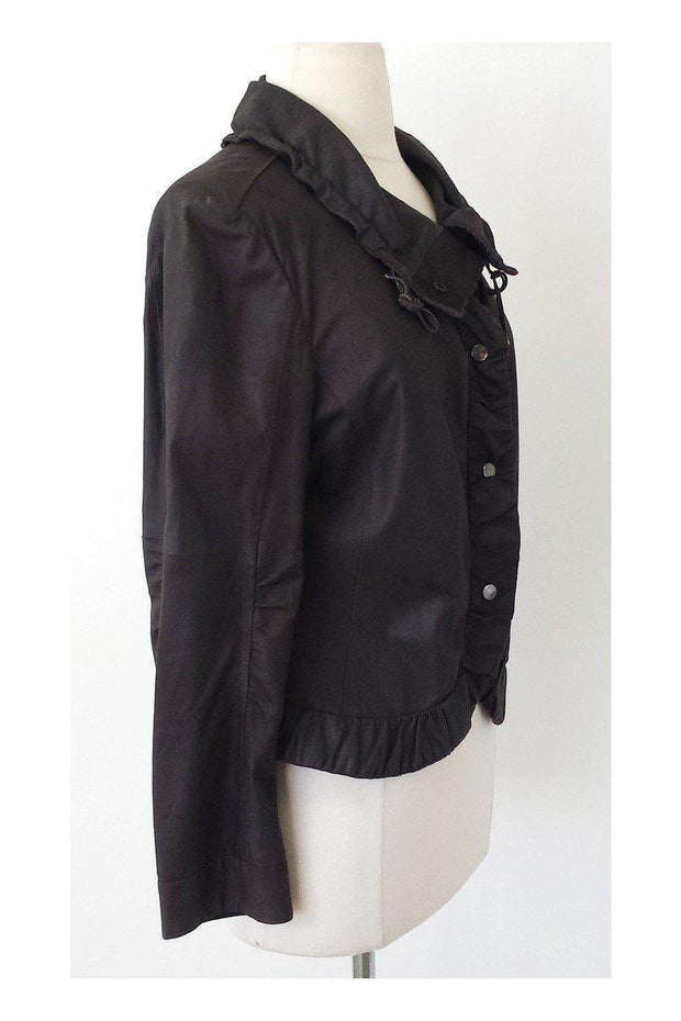 Current Boutique-Armani Collezioni - Deep Taupe Goat Suede Ruffle Jacket Sz 10