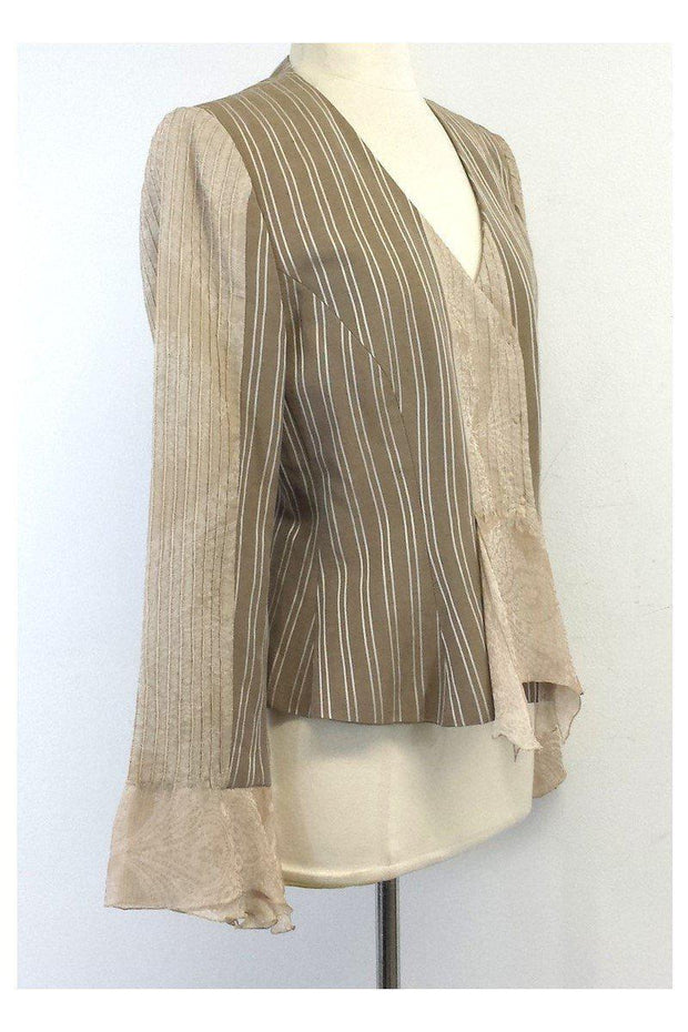 Current Boutique-Armani Collezioni - Tan & White Pin Striped Linen & Silk Jacket Sz 12