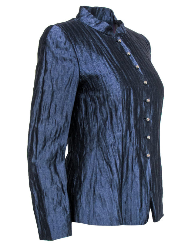 Current Boutique-Armani Collezioni - Metallic Blue Silk Jacket Sz 6