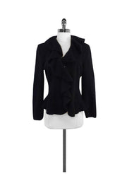 Current Boutique-Armani Collezioni - Black Wool & Angora Ruffle Jacket Sz 8