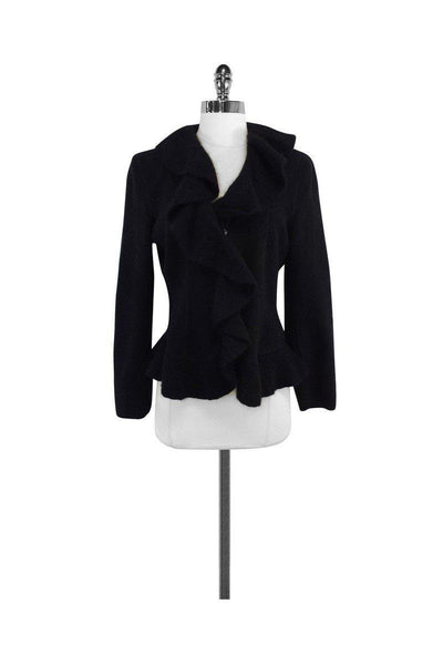 Current Boutique-Armani Collezioni - Black Wool & Angora Ruffle Jacket Sz 8