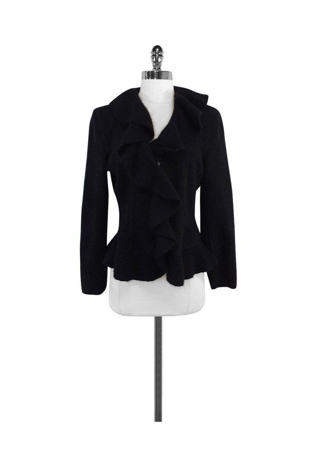 Current Boutique-Armani Collezioni - Black Wool & Angora Ruffle Jacket Sz 8