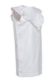Current Boutique-Atlantique - White Sleeveless Cotton Shift Dress w/ Ruffle Neckline Sz M