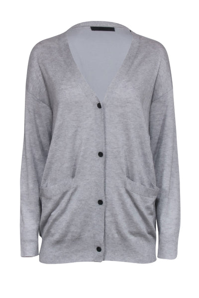 Current Boutique-ATM - Grey Button Front Satin Back Cardigan Knit Sz S