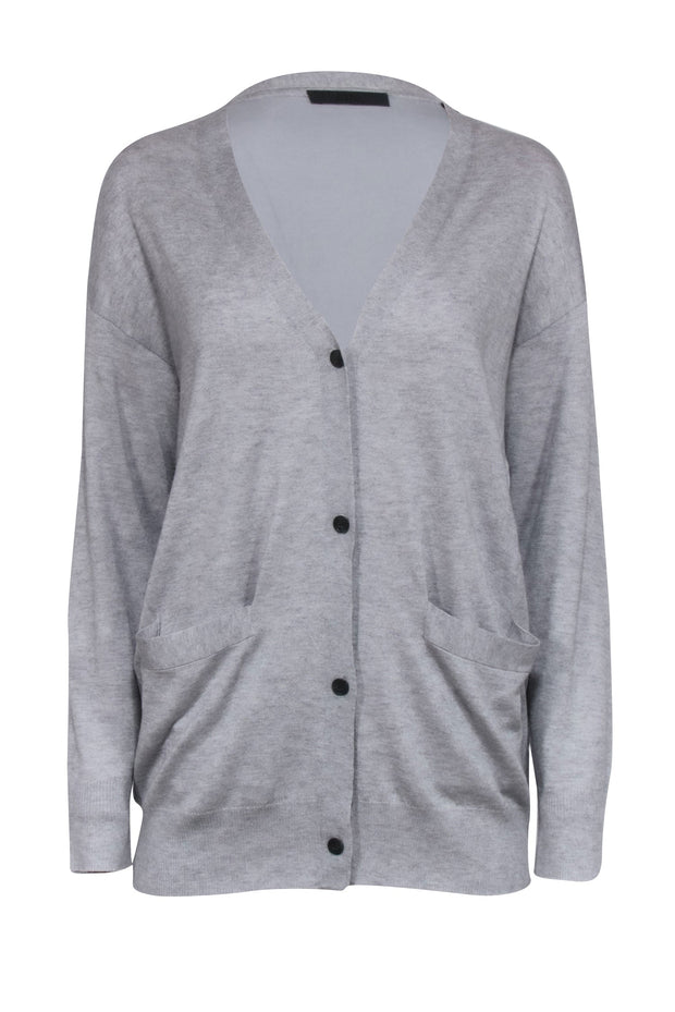 Current Boutique-ATM - Grey Button Front Satin Back Cardigan Knit Sz S