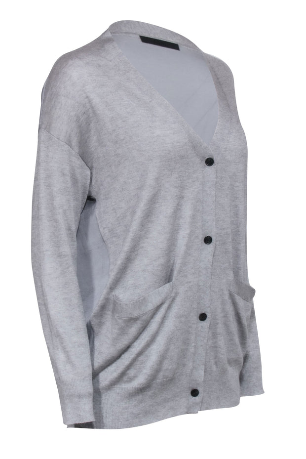 Current Boutique-ATM - Grey Button Front Satin Back Cardigan Knit Sz S