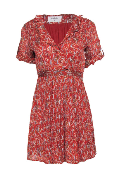 Current Boutique-Ba&sh - Rust Paisley & Metallic Print Short Sleeve Dress Sz 0