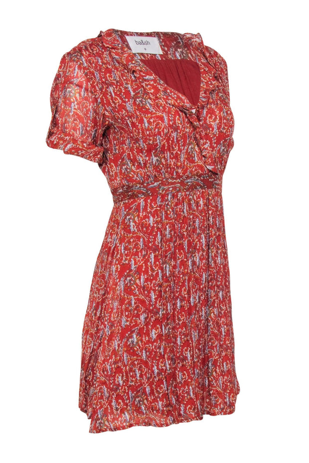 Current Boutique-Ba&sh - Rust Paisley & Metallic Print Short Sleeve Dress Sz 0