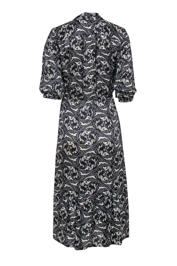 Current Boutique-Ba&sh - Black & White Paisley Print Quarter Sleeve "Song" Midi Dress Sz XS