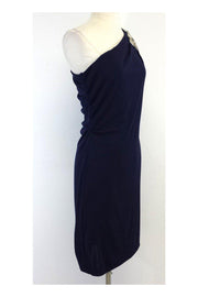 Current Boutique-Badgley Mischka - Navy Embellished One Shoulder Dress Sz 8