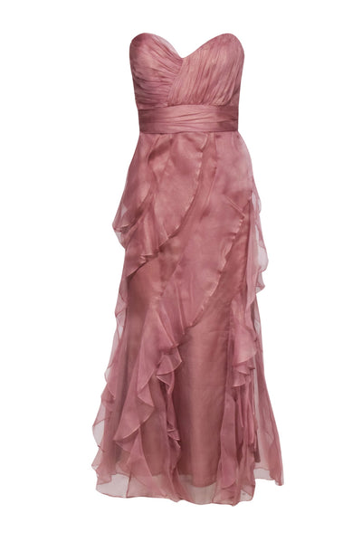 Current Boutique-Badgley Mischka - Mauve Strapless Ruffled Skirt Gown Sz 2