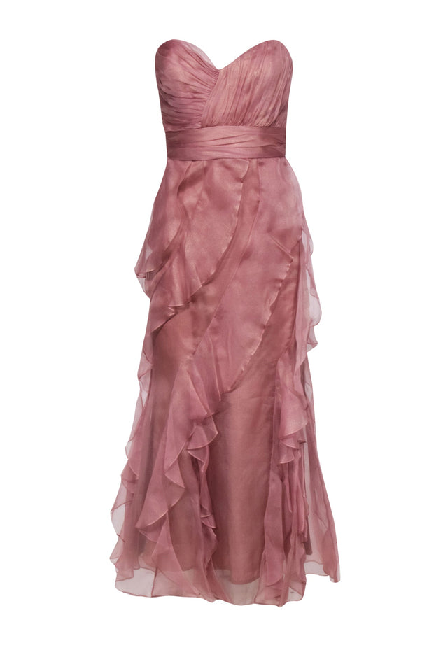Current Boutique-Badgley Mischka - Mauve Strapless Ruffled Skirt Gown Sz 2