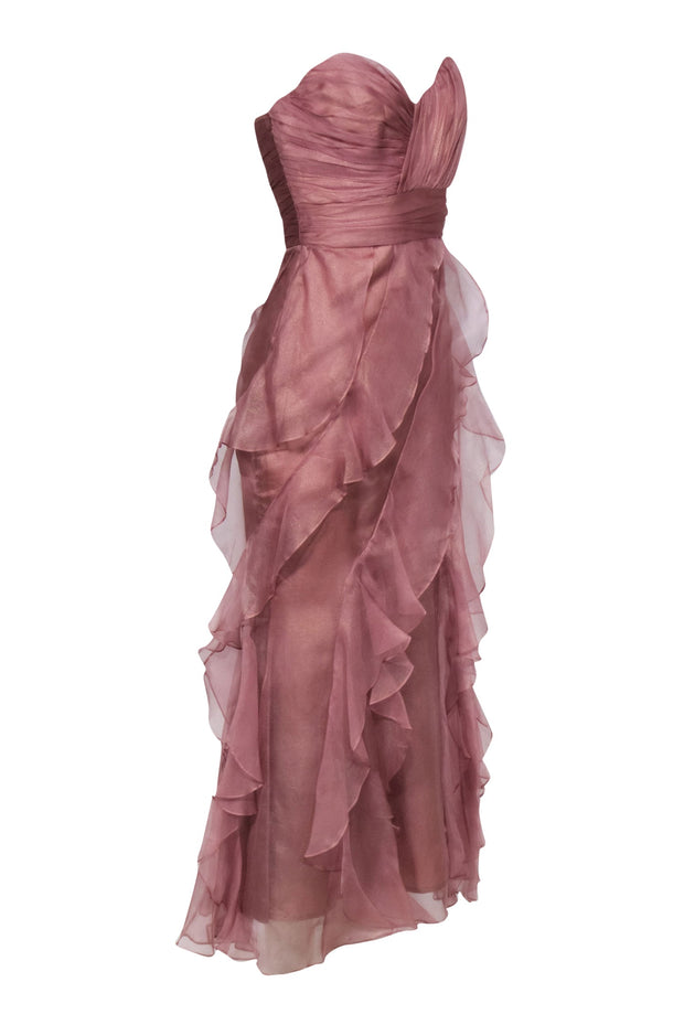 Current Boutique-Badgley Mischka - Mauve Strapless Ruffled Skirt Gown Sz 2