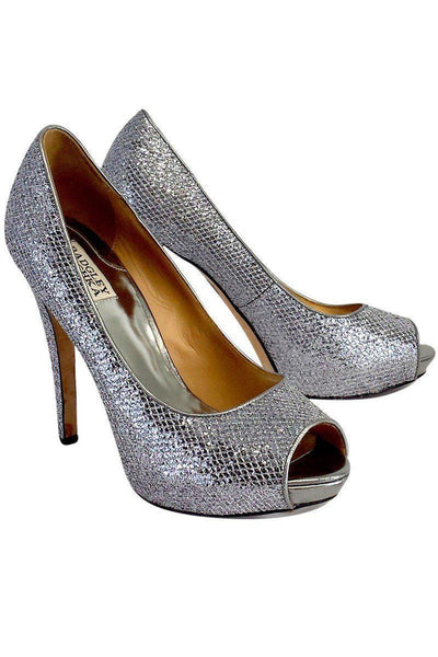 Current Boutique-Badgley Mischka - Silver Sequin Peep Toe Pumps Sz 9.5