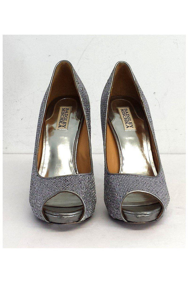 Current Boutique-Badgley Mischka - Silver Sequin Peep Toe Pumps Sz 9.5