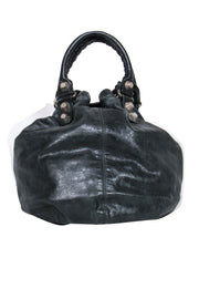Current Boutique-Balenciaga - Black Leather Studded Motorcross Pompon Bucket Bag
