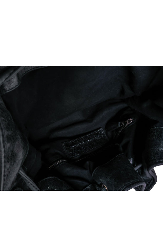 Current Boutique-Balenciaga - Black Leather Studded Motorcross Pompon Bucket Bag