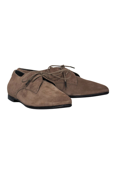 Current Boutique-Balenciaga - Tan Suede Lace-Up Oxford Loafers Sz 9.5