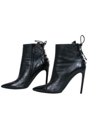 Current Boutique-Balenciaga – Black Leather Pointy Toe Booties w/ Lace Up Back Sz 7.5
