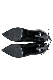 Current Boutique-Balenciaga – Black Leather Pointy Toe Booties w/ Lace Up Back Sz 7.5