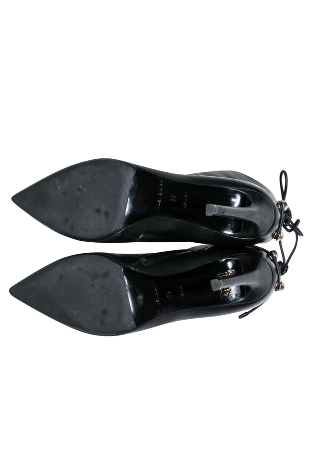 Current Boutique-Balenciaga – Black Leather Pointy Toe Booties w/ Lace Up Back Sz 7.5