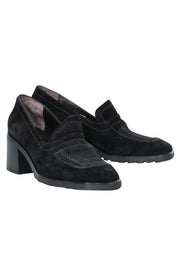 Current Boutique-Bally - Black Suede Loafer-Style Block Heel Pumps Sz 8.5