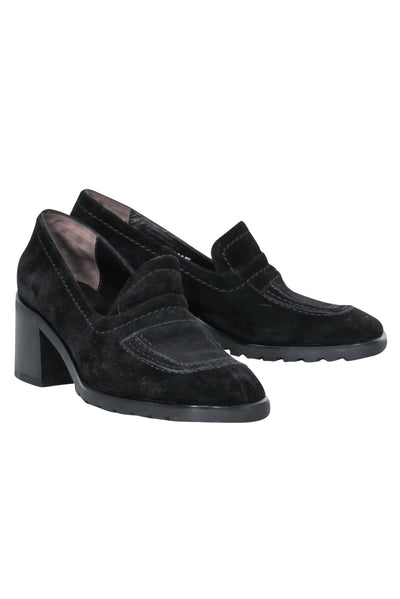 Current Boutique-Bally - Black Suede Loafer-Style Block Heel Pumps Sz 8.5