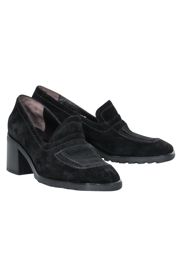 Current Boutique-Bally - Black Suede Loafer-Style Block Heel Pumps Sz 8.5