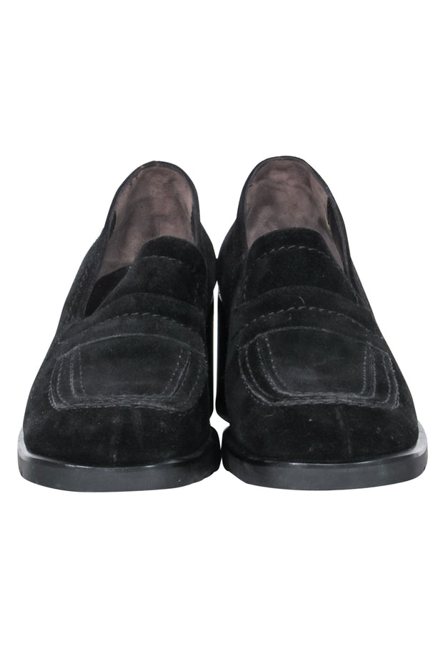 Current Boutique-Bally - Black Suede Loafer-Style Block Heel Pumps Sz 8.5
