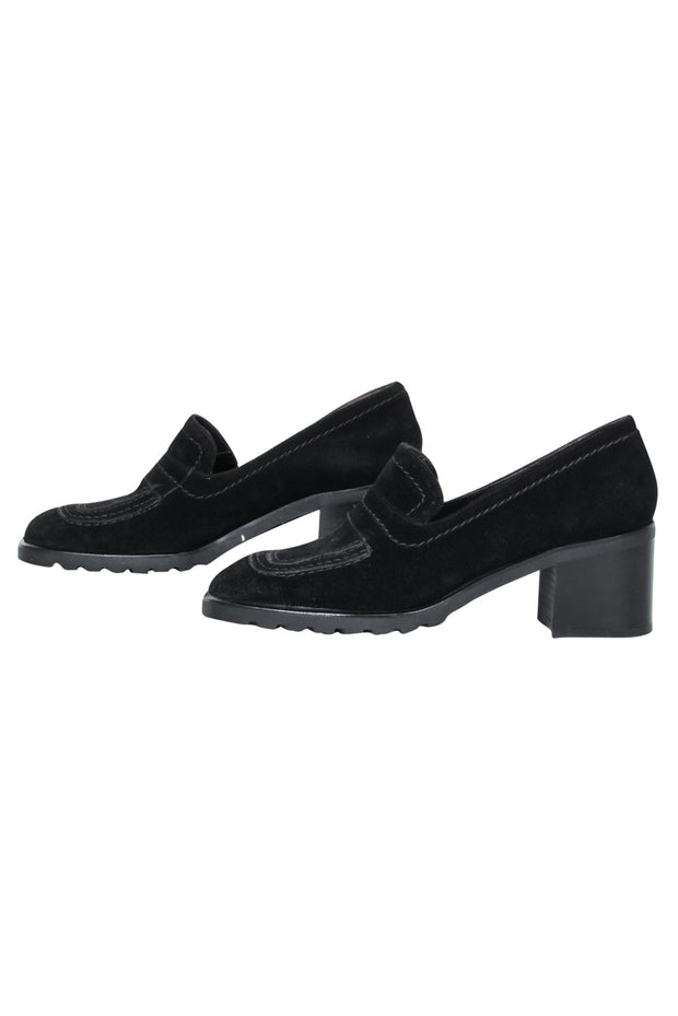 Current Boutique-Bally - Black Suede Loafer-Style Block Heel Pumps Sz 8.5