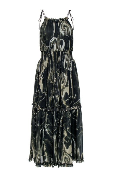 Current Boutique-Banana Republic - Olive Green Maxi Dress w/ Beige Marble Print Sz XS