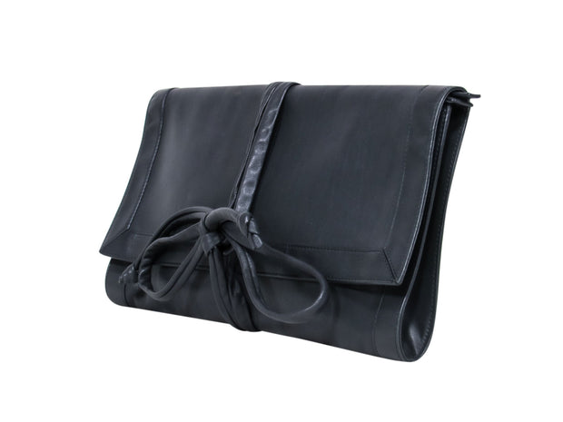 Current Boutique-Barneys New York - Black Foldover Clutch w/ Tie Straps