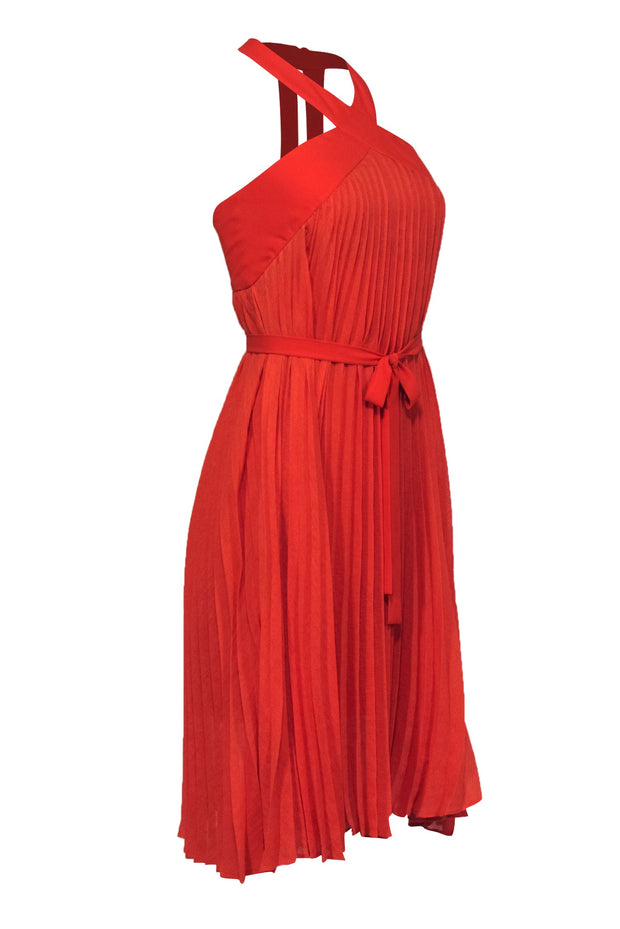 Current Boutique-BCBG Max Azria - Orange Pleated Sleeveless Belted Racerback Midi Dress Sz 0