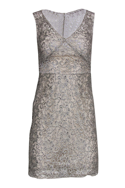 Current Boutique-BCBG - Metallic Silver Lace Cocktail Dress Sz 0