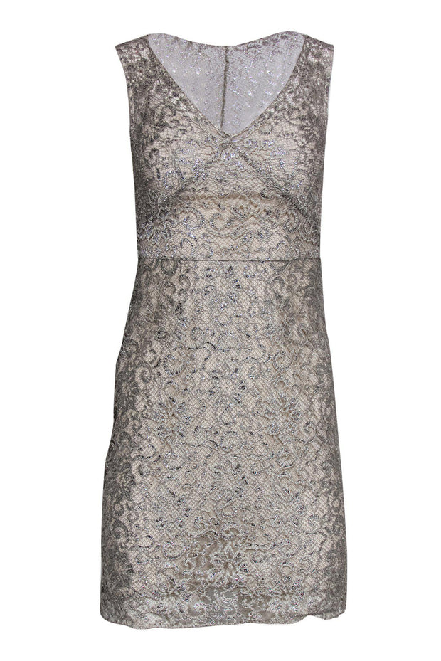 Current Boutique-BCBG - Metallic Silver Lace Cocktail Dress Sz 0