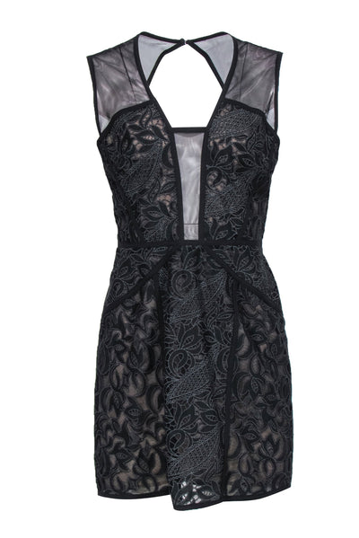 Current Boutique-BCBG Max Azria - Black Sheer Lace Mini Dress w/ Nude Lining Sz 12
