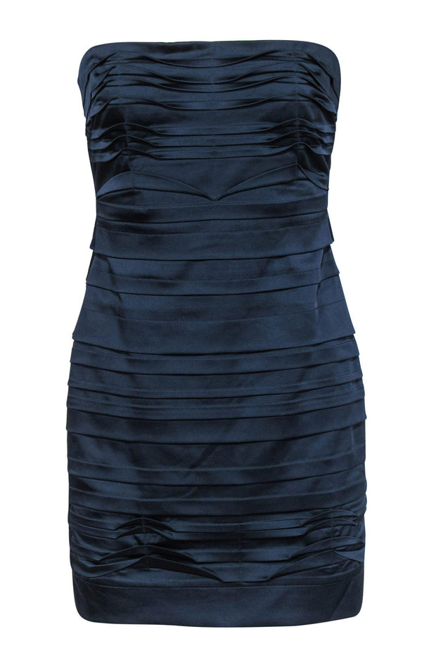 Current Boutique-BCBG Max Azria - Teal Strapless Ruched Satin Bodycon Dress Sz 6