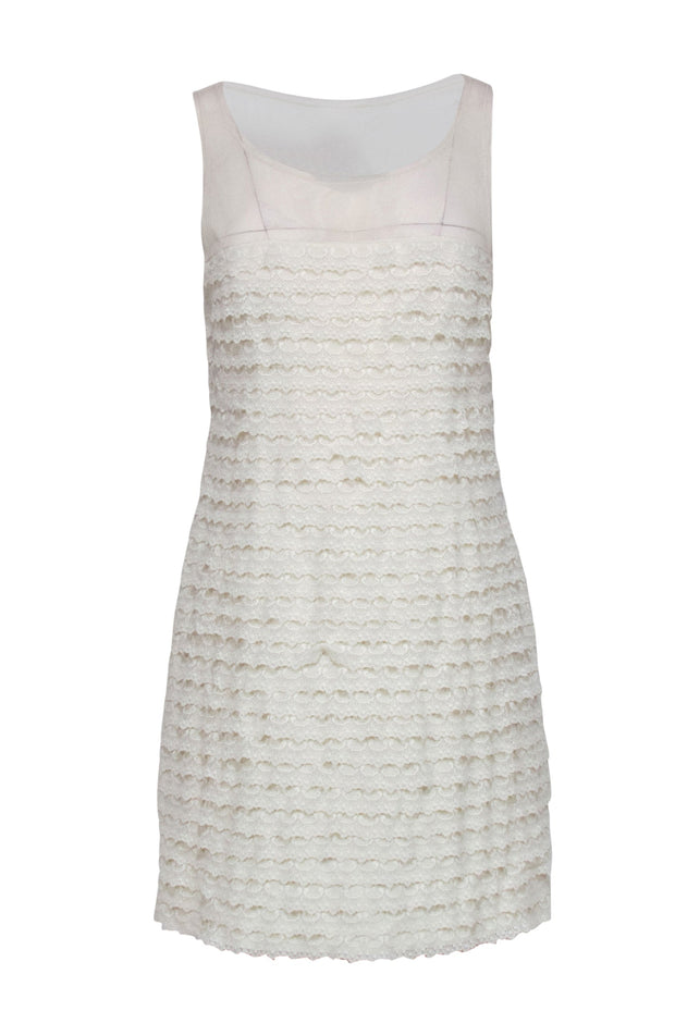 Current Boutique-BCBG Max Azria - Ivory Ruffled Lace Sleeveless Shift Dress Sz 8