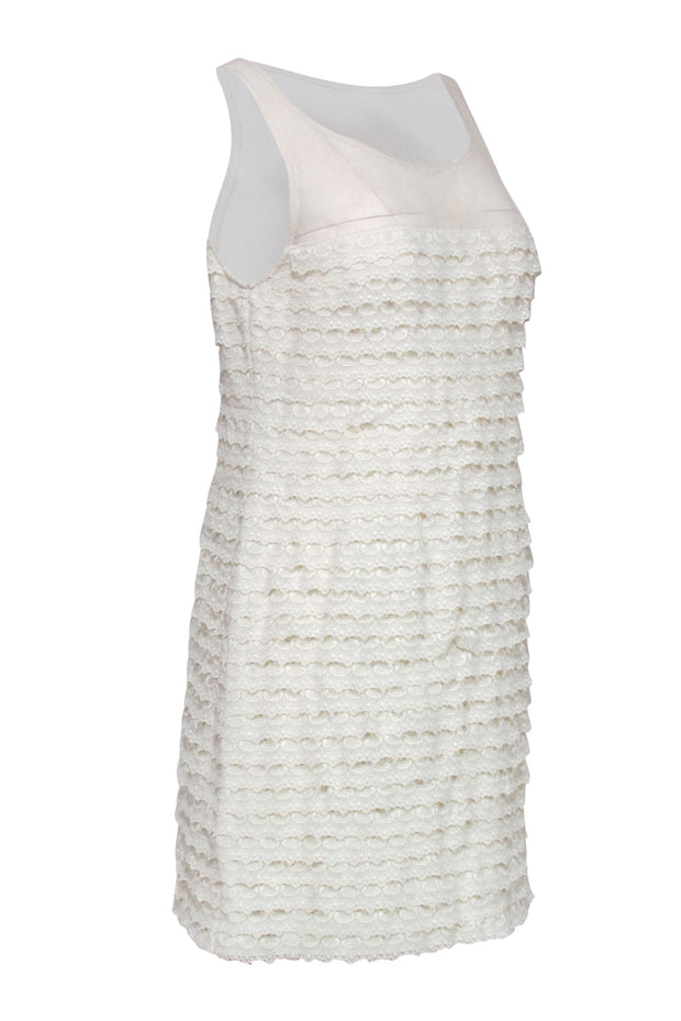 Current Boutique-BCBG Max Azria - Ivory Ruffled Lace Sleeveless Shift Dress Sz 8