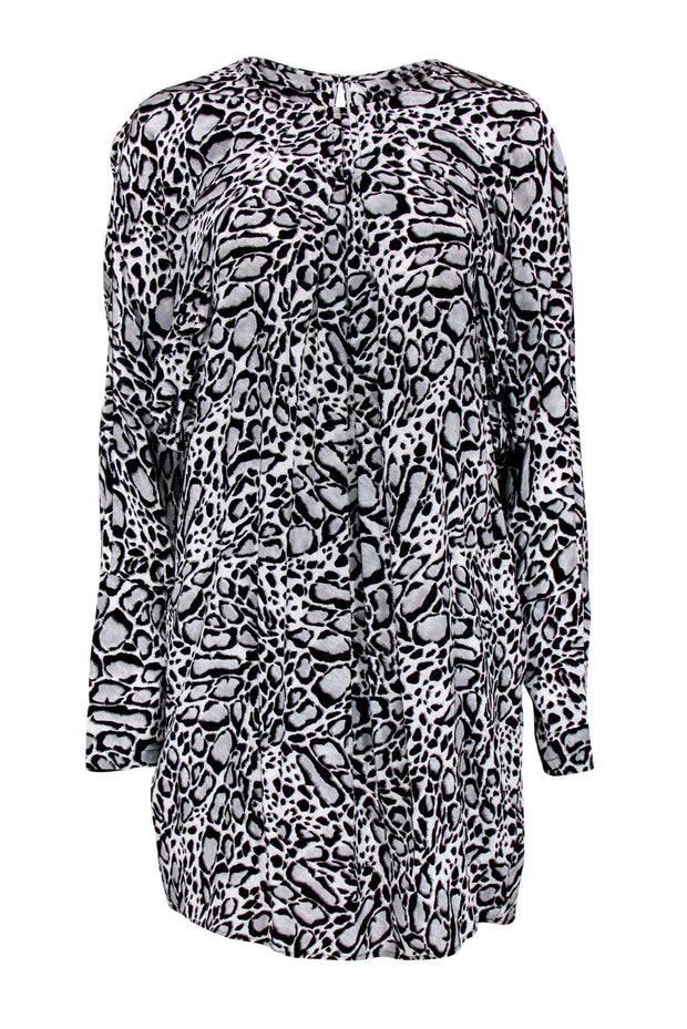Current Boutique-BCBG Max Azria - Black & Grey Leopard Print Dolman Sleeve Shift Dress Sz S